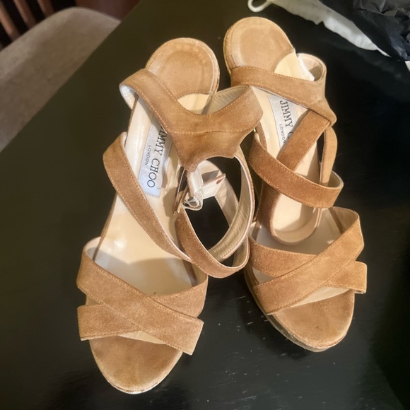 Jimmy Choo Leather Glitter Accent Sandals - Picture 2 of 13